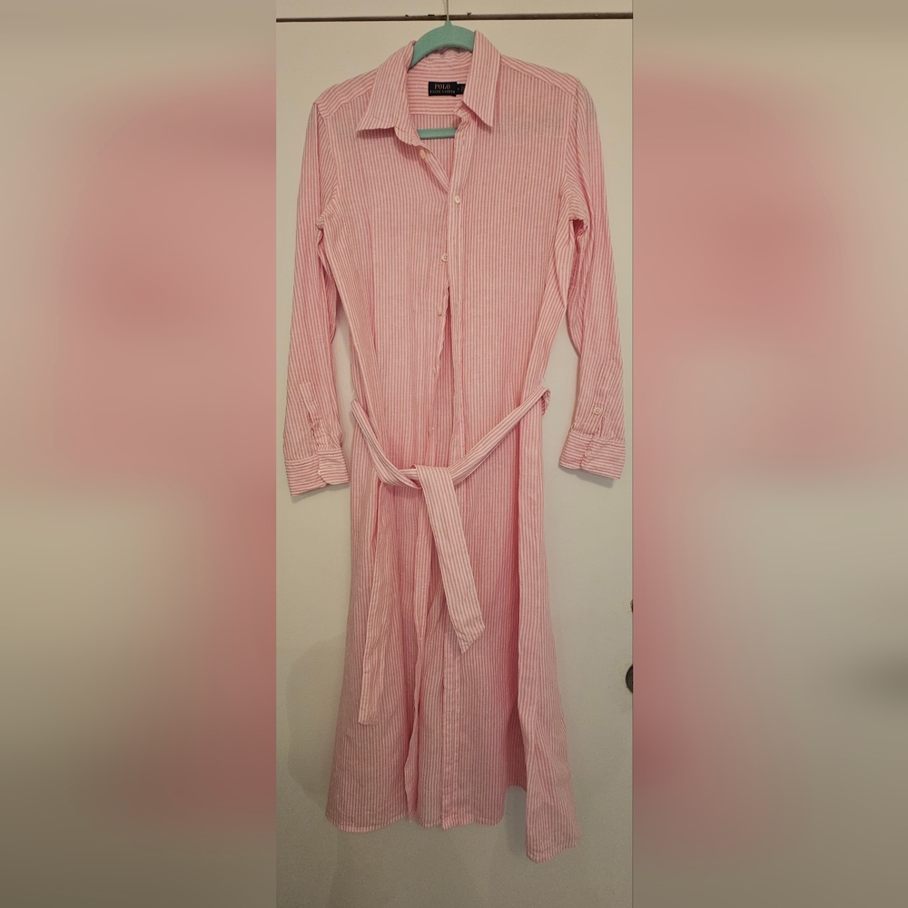 Ralph Lauren Pink Long Sleeve Striped Dress